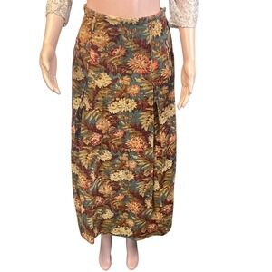 Herman Geist Vintage Floral Corduroy Skirt Sz S Autumn‎ Brown Gold Maxi Midi